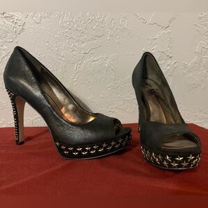 REBA Corrina 6.5M Ultra High Heel Platform Pumps- Star Studded with Rhinestones